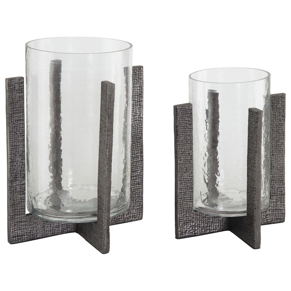 Signature Design by Ashley Garekton Candle Holder in Antiqued Pewter and Clear (Set of 2), , large