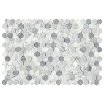 Emser Link White 12" x 18" Hexagon Marble Mosaic Tile, , large