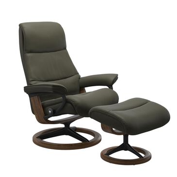 Ekornes View Signature Medium Leather Chair and Ottoman in Paloma Dark Olive, , large