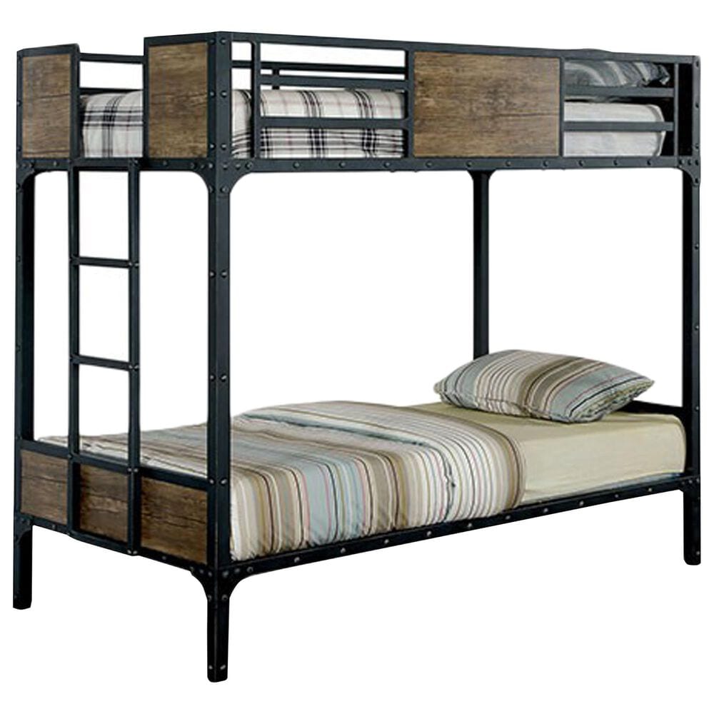 Furniture of America Clapton Twin over Twin Bunk Bed in Black and Brown, , large