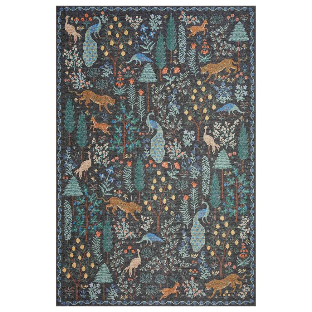 Rifle Paper Co. Menagerie MEN-02 5" Round Black Area Rug, , large