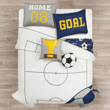 Triangle Home Fashions Soccer Game 5-Piece Full/Queen Quilt Set in White and Navy, , large