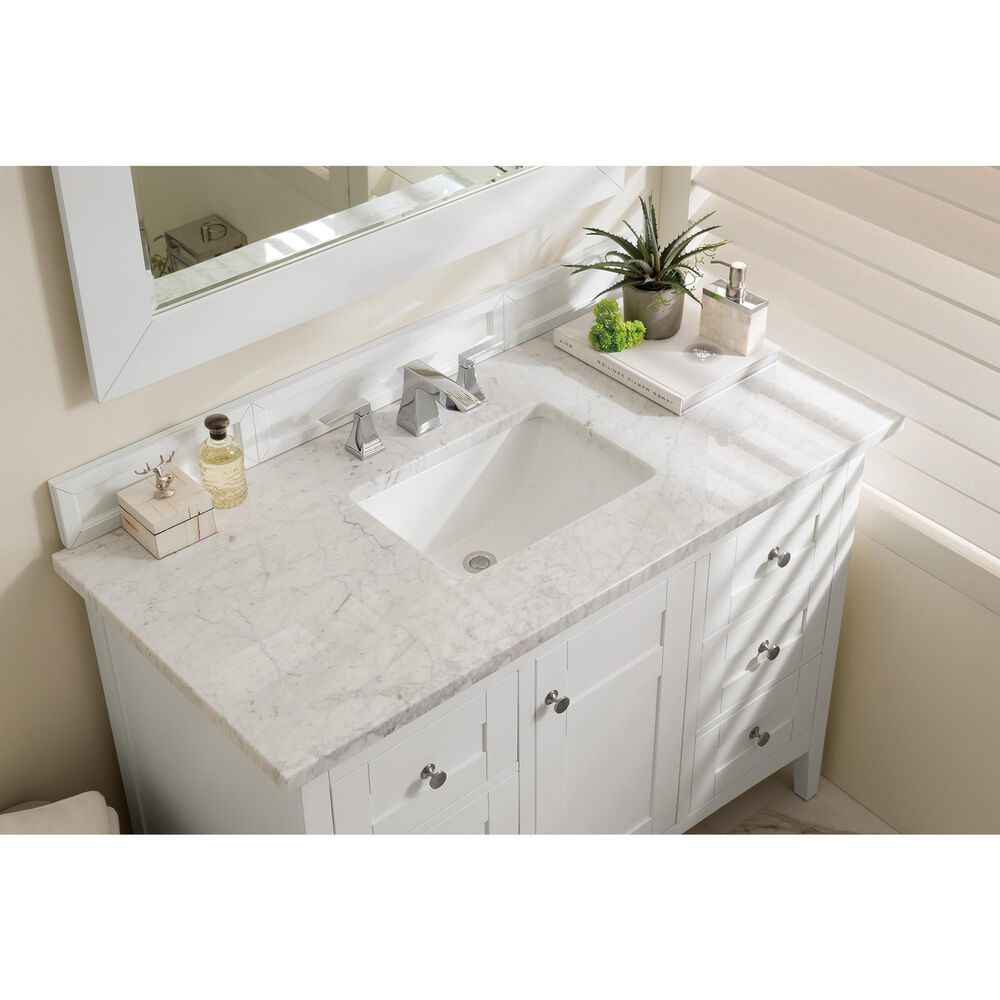 James Martin Palisades 48&quot; Single Bathroom Vanity in Bright White with 3 cm Carrara White Marble Top and Rectangular Sink, , large