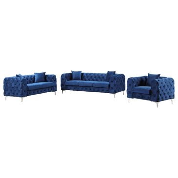 Morden Fort 3-Piece Stationary Living Room Set with Deep Button Tufted in Navy Blue Velvet, , large