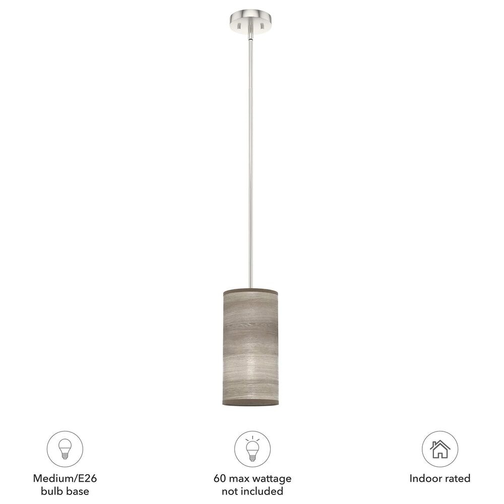 Hunter Solhaven 1-Light Mini Pendant with Light Gray Oak Shade in Brushed Nickel, , large