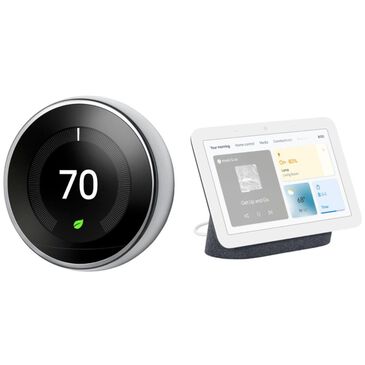 Google Nest Hub with Google Assistant - Charcoal (2nd Generation) + Nest Learning Thermostat - 3rd Generation in Nickel, , large