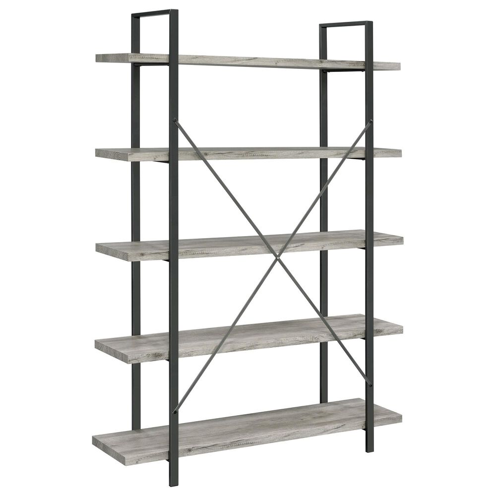 Pacific Landing Cole 5-Shelf Bookcase Grey Driftwood and Gunmetal, , large