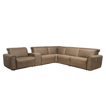 Elran Furniture Nya 6-Piece Power Reclining L-Shaped Sectional with Power Headrest in Brown, , large