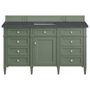 James Martin Brittany 60" Single Bathroom Vanity in Smokey Celadon with 3 cm Charcoal Soapstone Quartz Top and Rectangular Sink, , large