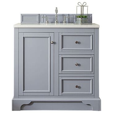 James Martin De Soto 36" Single Bathroom Vanity in Silver Gray with 3 cm White Zeus Quartz Top and Rectangular Sink, , large