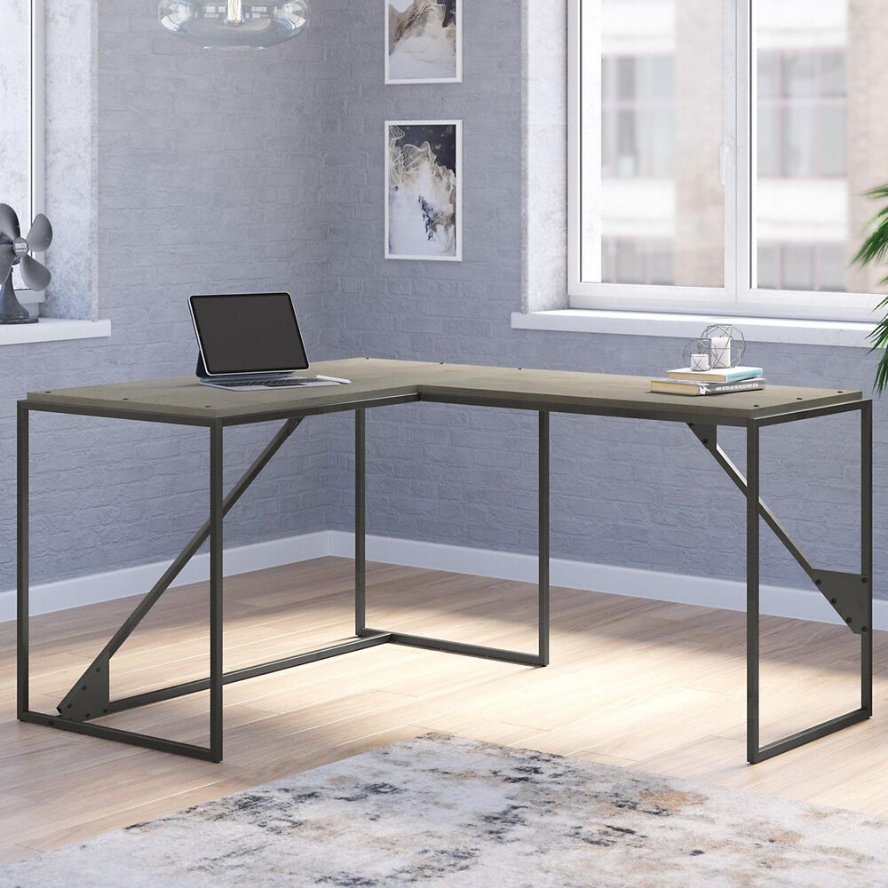 Bush Refinery 50" LShaped Desk in Cottage White Nebraska Furniture Mart