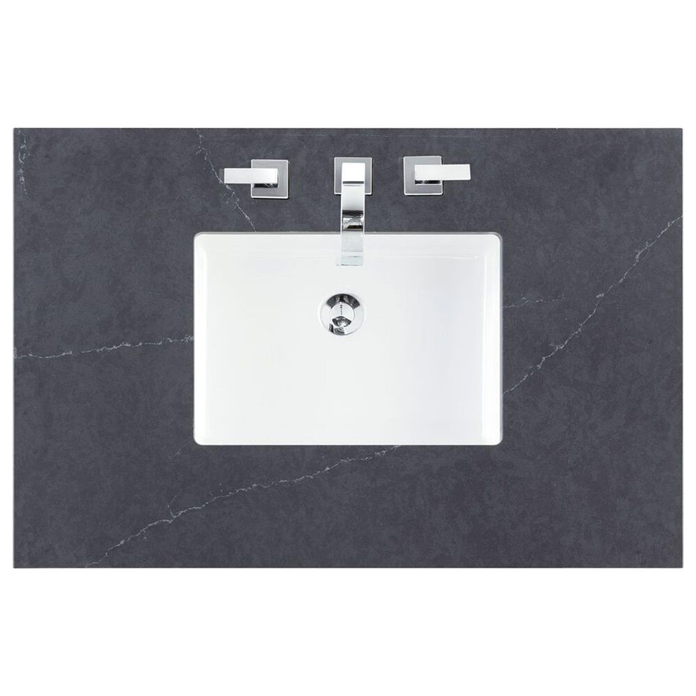 James Martin Breckenridge 36&quot; Single Bathroom Vanity in Bright White with 3 cm Charcoal Soapstone Quartz Top and Rectangular Sink, , large