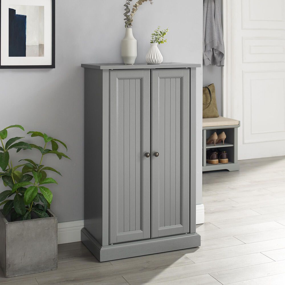 Crosley Furniture Seaside Tall Linen Cabinet in Distressed Gray