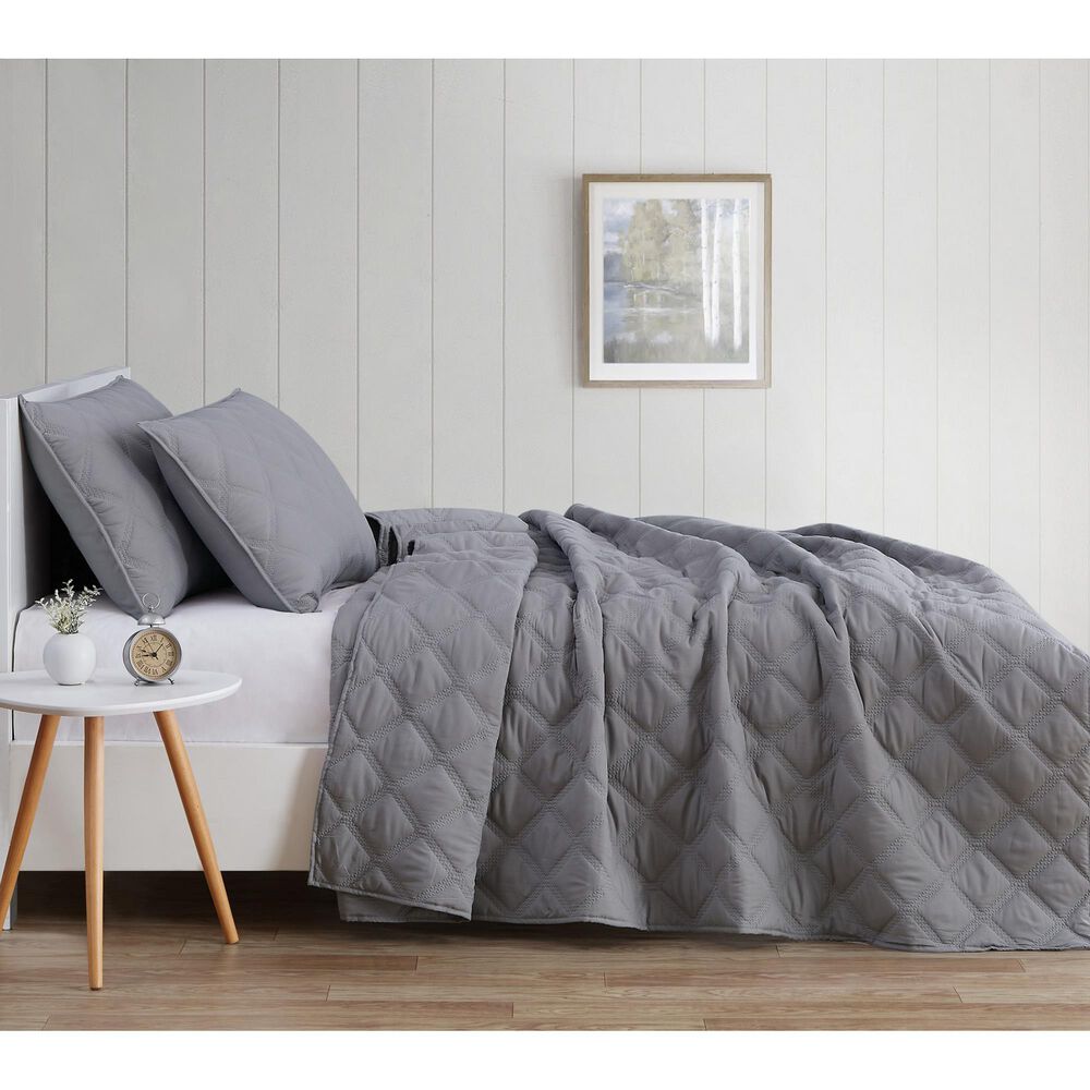 Pem America Truly Soft Everyday 3-Piece King Quilt Set in Grey, , large