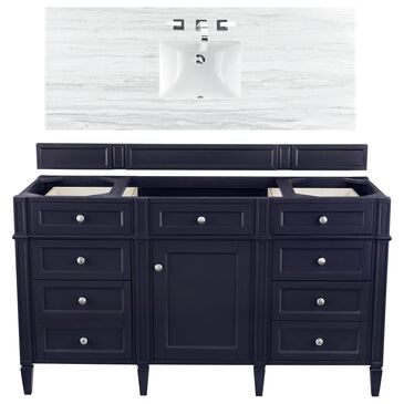 James Martin Brittany 60" Single Bathroom Vanity in Victory Blue with 3 cm Arctic Fall Solid Surface Top and Rectangle Sink, , large