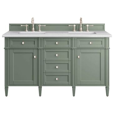 James Martin Brittany 60" Double Bathroom Vanity in Smokey Celadon with 3 cm Arctic Fall Solid Surface Top and Rectangular Sinks, , large