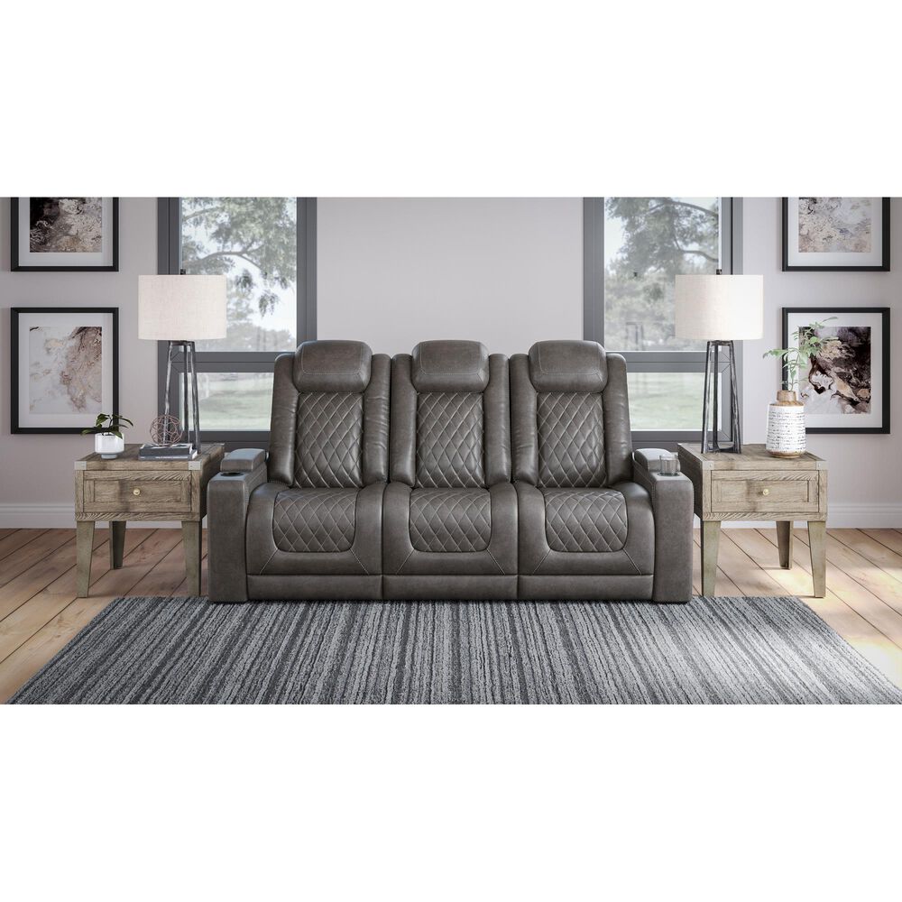 Signature Design by Ashley HyllMont Dual Power Reclining Console Sofa with Power Headrest in Gray, , large