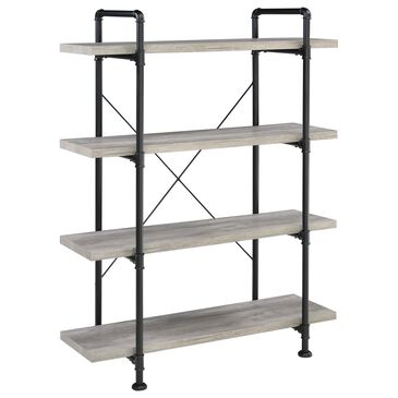 Pacific Landing Delray 56" 4-Shelf Bookcase in Grey Driftwood and Black, , large