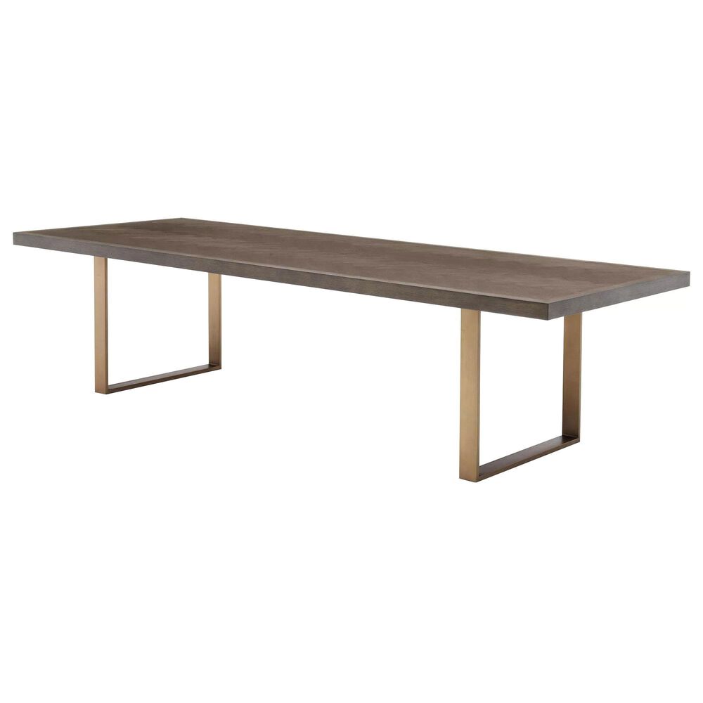Eichholtz Melchior Dining Table in Brushed Brass and Brown Oak - Table Only, , large