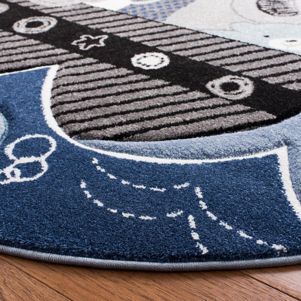 Safavieh Carousel Animals 4&#39; Round Blue and Grey Kids  Area Rug, , large