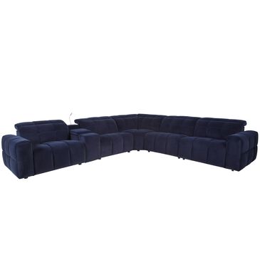 Fan Creek 6-Piece Power Reclining Curved Sectional with Adjustable Headrest in Blue, , large