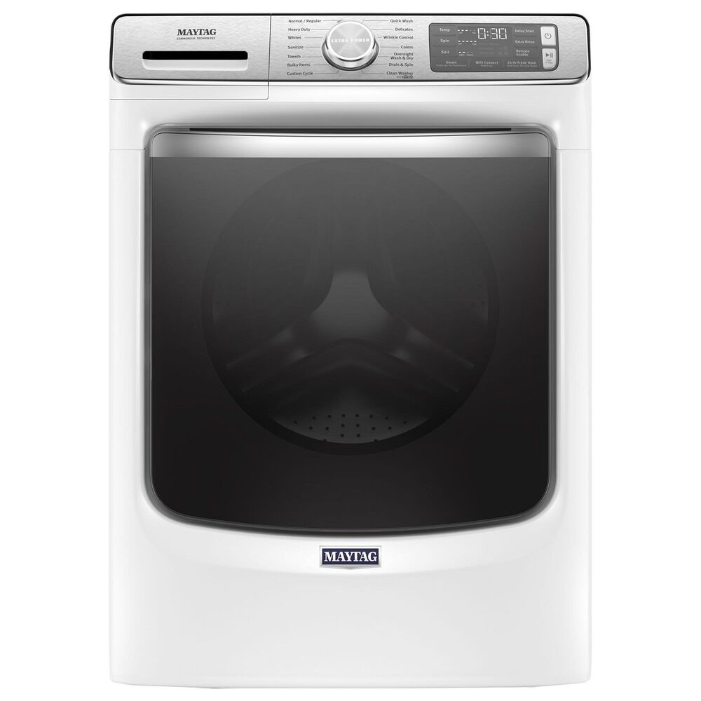 Maytag 5 Cu. Ft. Front Load Washer and 7.3 Cu. Ft. Gas Dryer Laundry Pair with Pedestal in White, , large