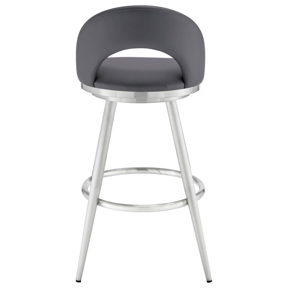 Blue River Charlotte Swivel Barstool with Gray Cushion in Brushed Stainless Steel, , large