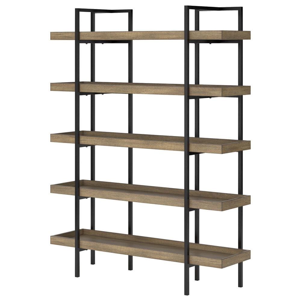 Signature Design by Ashley Montia 76&quot; Bookcase in Light Brown and Gunmetal Gray, , large