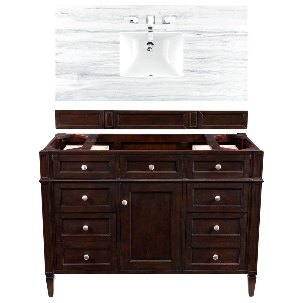 James Martin Brittany 48" Single Bathroom Vanity in Burnished Mahogany with 3 cm Arctic Fall Solid Surface Top and Rectangle Sink, , large