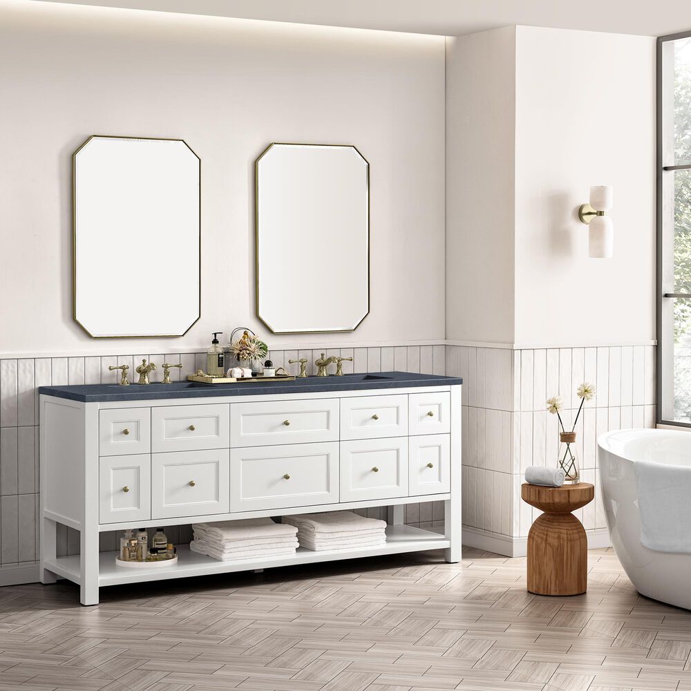 James Martin Breckenridge 72&quot; Double Bathroom Vanity in Bright White with 3 cm Charcoal Soapstone Quartz Top and Rectangular Sinks, , large