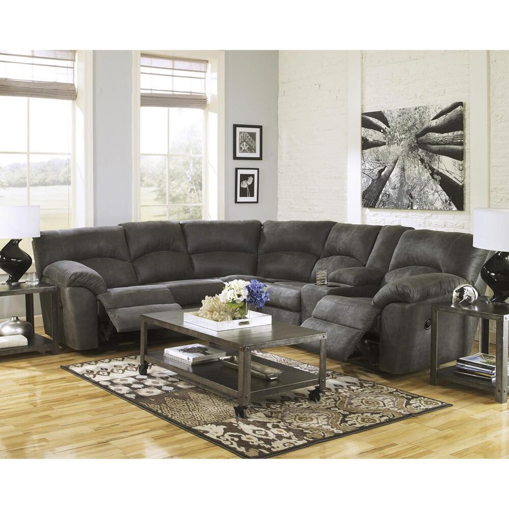 Signature Design by Ashley Tambo 2-Piece Manual Reclining Curved Sectional in Gray, , large