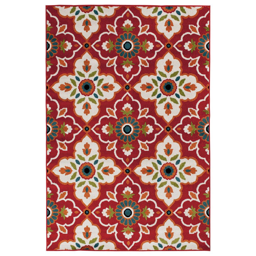 Central Oriental Terrace Tropic Bluffton 6"7" x 9"6" Coral and Snow Area Rug, , large