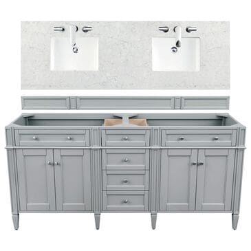 James Martin Brittany 72" Double Bathroom Vanity in Urban Gray with 3 cm Eternal Jasmine Pearl Quartz Top and Rectangle Sinks, , large