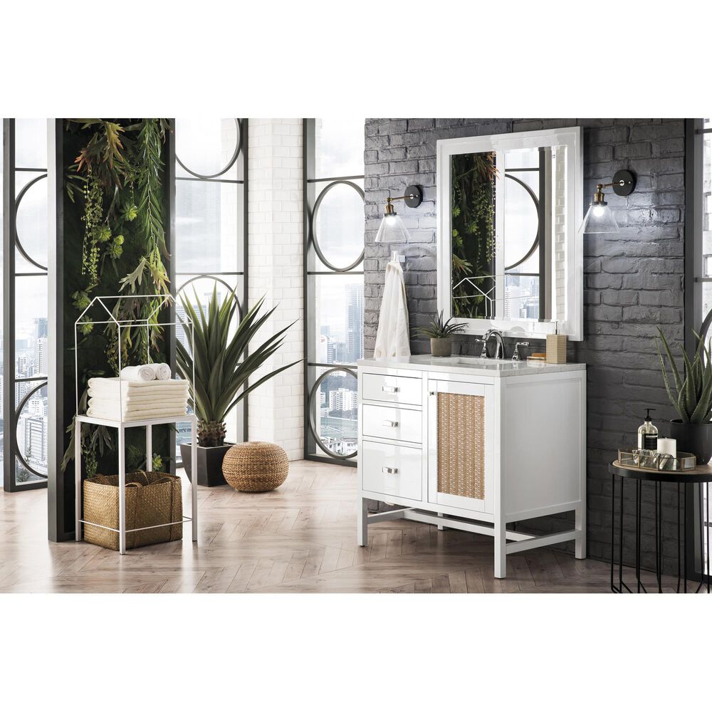 James Martin Addison 36&quot; Single Bathroom Vanity in Glossy White with 3 cm Eternal Jasmine Pearl Quartz Top and Rectangular Sink, , large