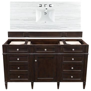 James Martin Brittany 60" Single Bathroom Vanity in Burnished Mahogany with 3 cm Arctic Fall Solid Surface Top and Rectangle Sink, , large