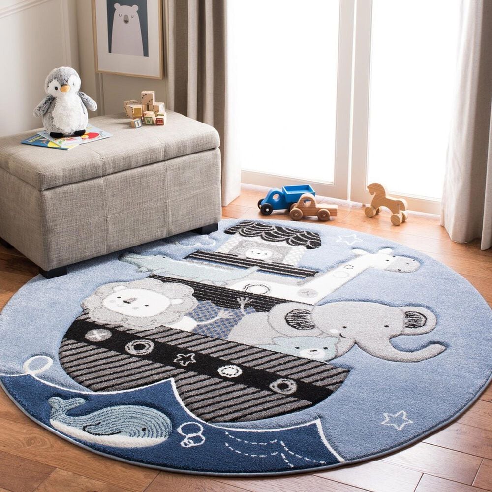 Safavieh Carousel Animals 4&#39; Round Blue and Grey Kids  Area Rug, , large