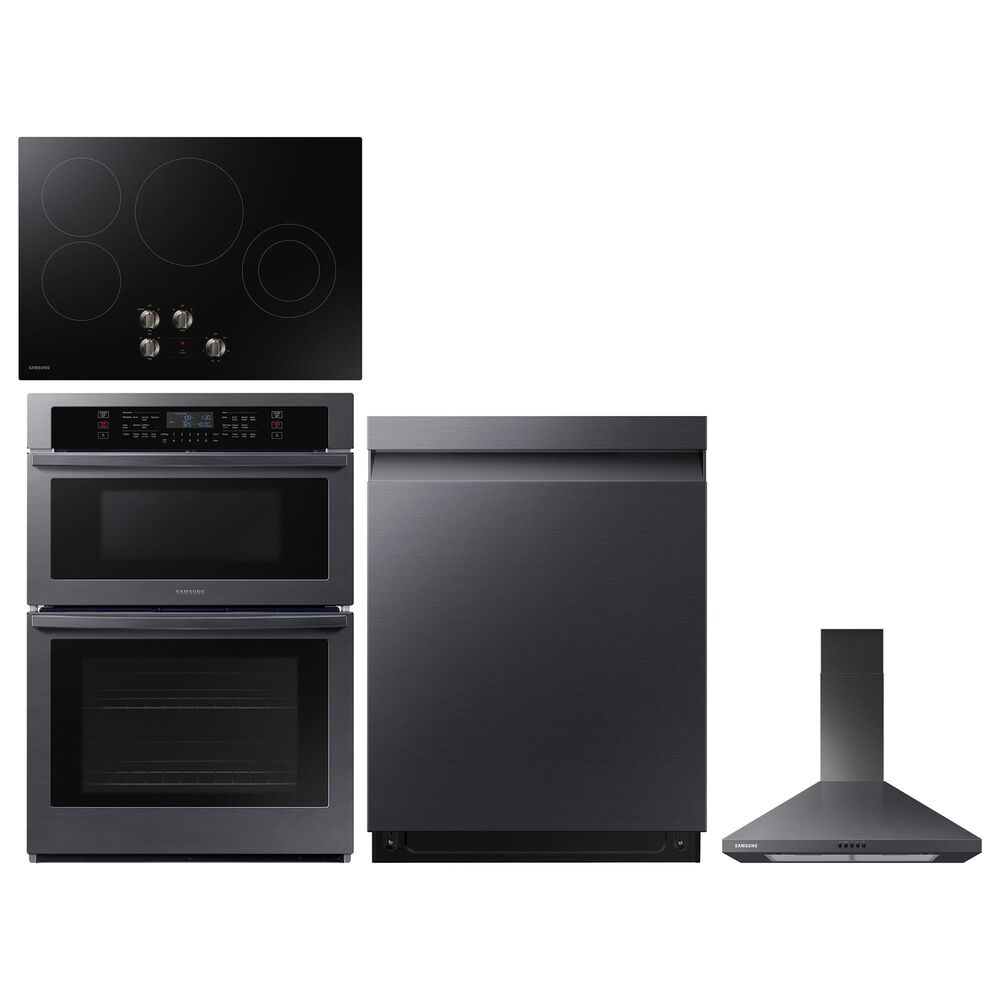 Samsung 4-Piece Kitchen Package with Black Stainless Steel 30" Microwave Combination Wall Oven and Black 30" Electric Cooktop, , large