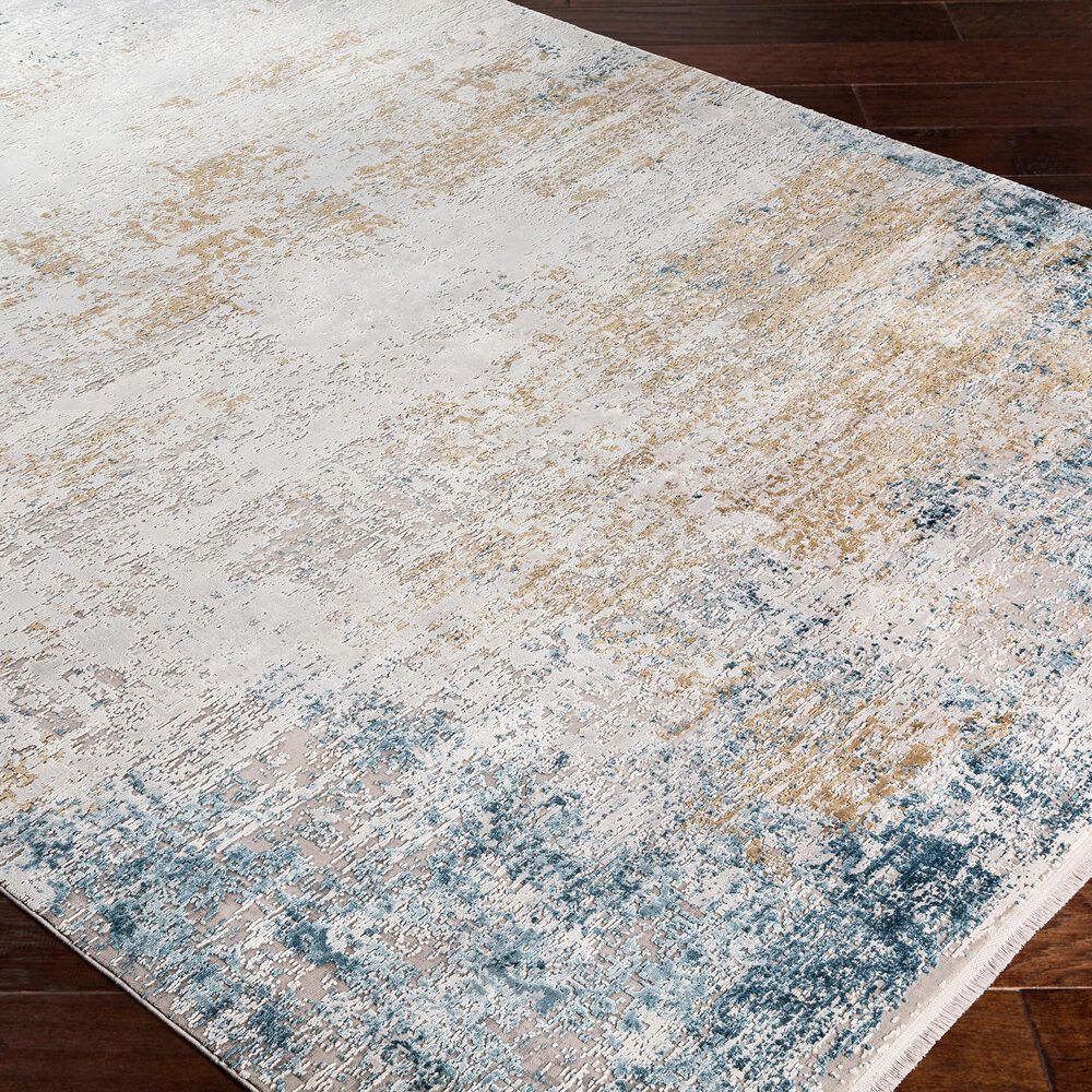 Surya Solar 2&#39; x 3&#39; Sky Blue, Dark Blue, Saffron, White, Gray and Charcoal Area Rug, , large