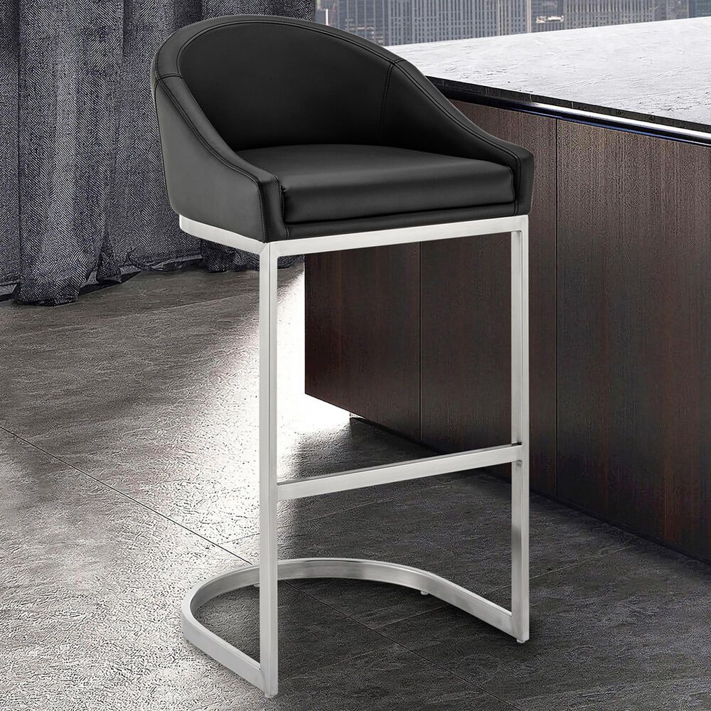 Blue River Katherine 30&quot; Bar Stool with Black Cushion in Brushed Stainless Steel, , large