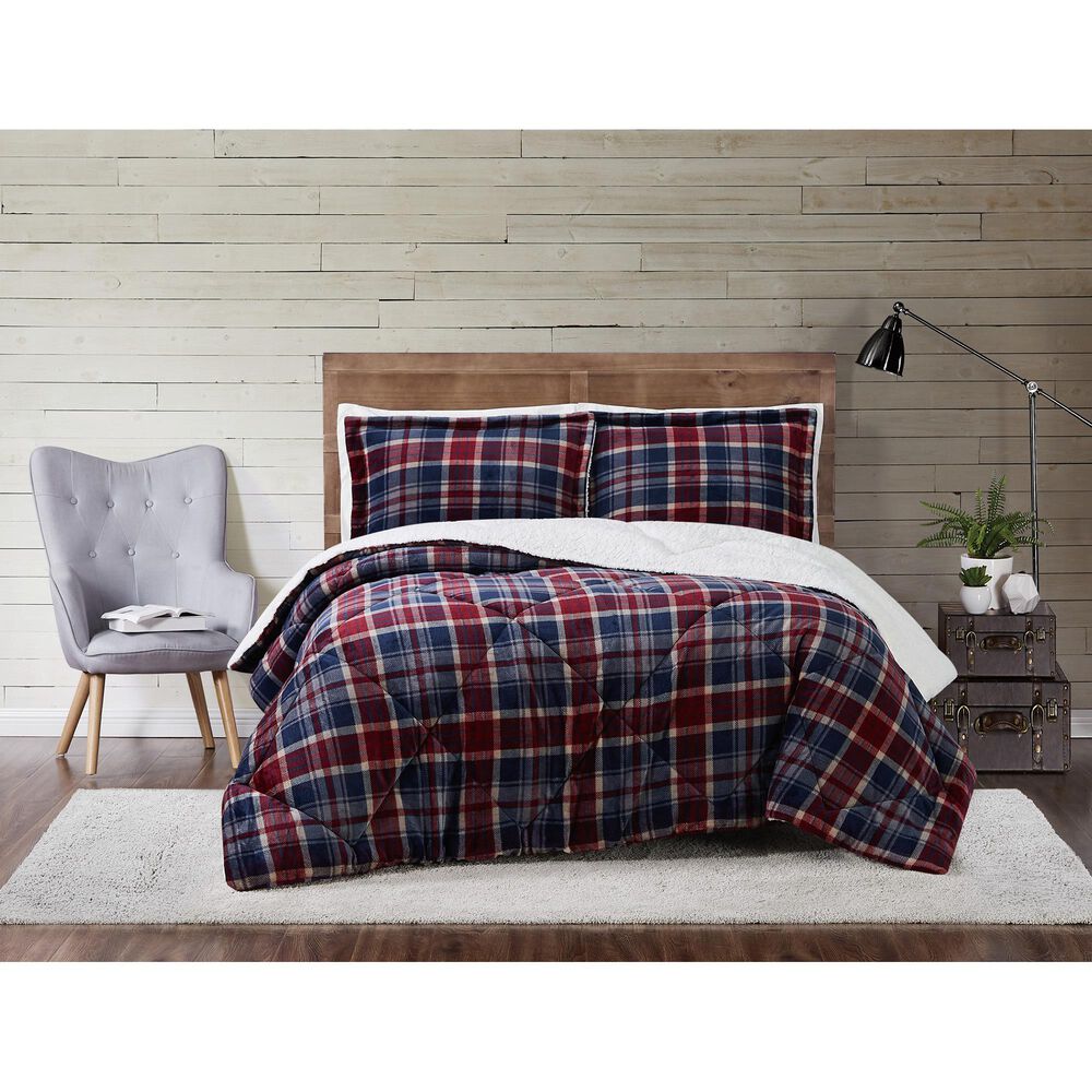 Pem America Truly Soft Cuddle Warmth 3-Piece Full/Queen Comforter Set in Blue to Red Plaid, , large
