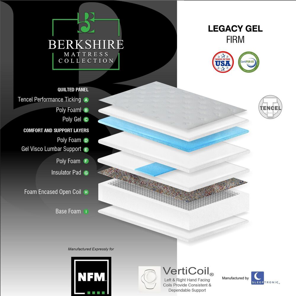Sleeptronic Berkshire Legacy II Gel Firm King Mattress with Low Profile Box Spring, , large