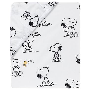 Lambs and Ivy Classic Snoopy Fitted Baby Crib Sheet in White and Black, , large