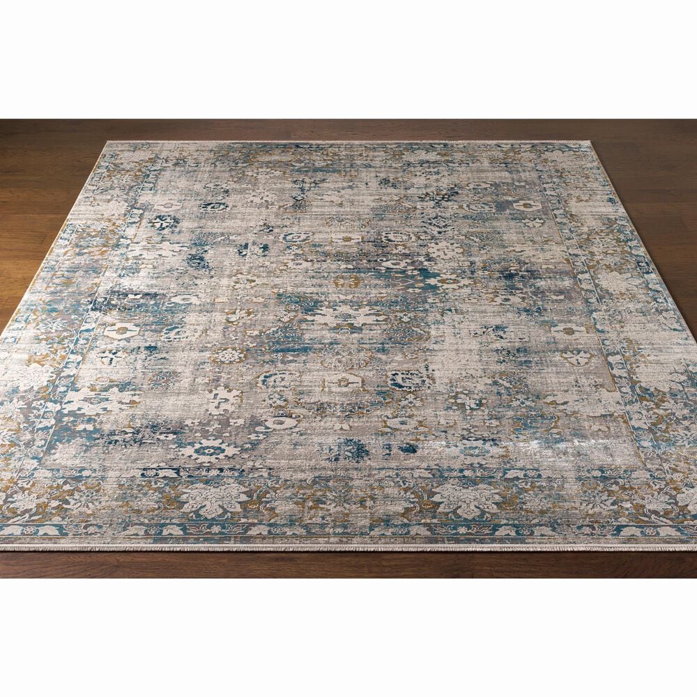 Surya Solar 6&#39;7&quot; x 9&#39;6&quot; Dark Blue, Charcoal, Light Gray, White and Saffron Area Rug, , large