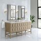 James Martin Emmeline 72" Double Bathroom Vanity in Pebble Oak with 3 cm Carrara White Marble Top and Rectangular Sinks, , large