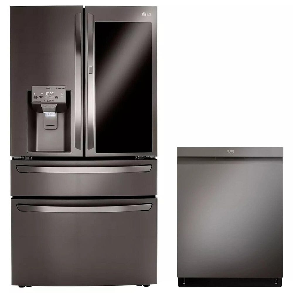 lg 2-Piece Kitchen Package with 23 Cu. Ft 4-Door French Door Refrigerator and Pocket Handle Dishwasher in Black Stainless Steel, , large