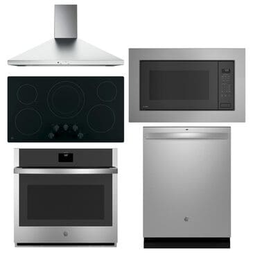 GE 6-Piece Kitchen Package with 30" Wall Oven in Stainless Steel and Black, , large