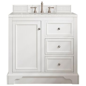 James Martin De Soto 36" Single Bathroom Vanity in Bright White with 3 cm Eternal Serena Quartz Top and Rectangular Sink, , large