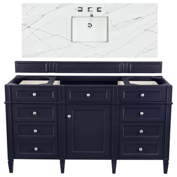 James Martin Brittany 60" Single Bathroom Vanity in Victory Blue with 3 cm Ethereal Noctis Quartz Top and Rectangle Sink, , large