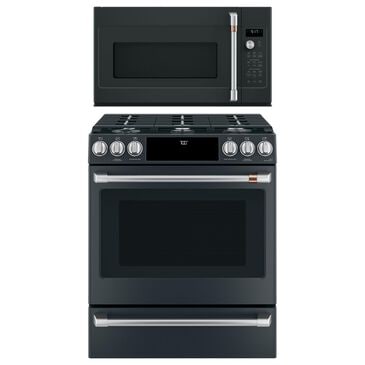 GE CAFE 2-Piece Kitchen Package with 30" Slide-In Gas Range and 1.7 Cu. Ft. Microwave Oven in Matte Black, , large