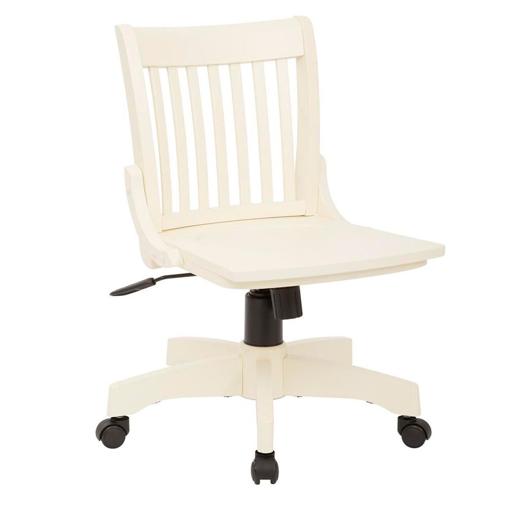 OSP Home Deluxe Armless Wood Bankers Chair with Wood Seat in Antique White Finish, , large